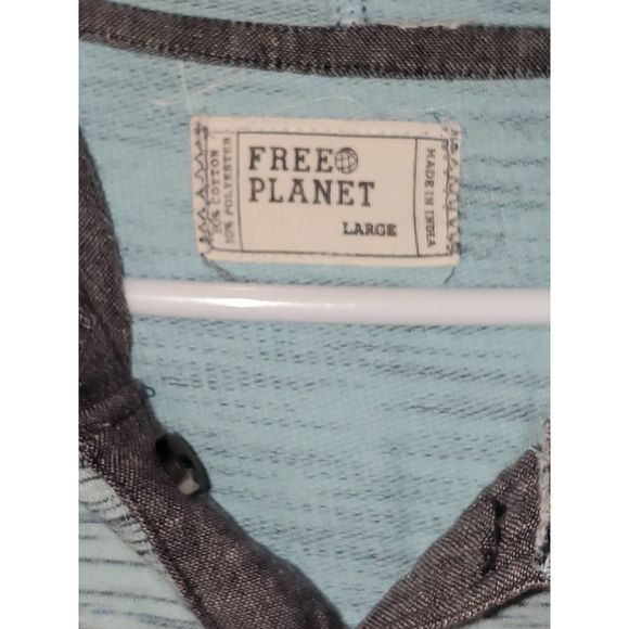 Free Planet Men's Hooded Sweater Shirt Pullover 1/4 Button Front Size L - Picture 5 of 10